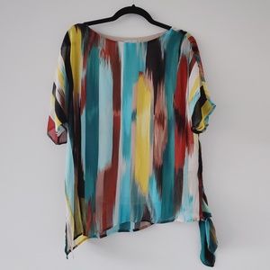 Dana Buchman Colorful Multi Double Layer Side Tie Blouse